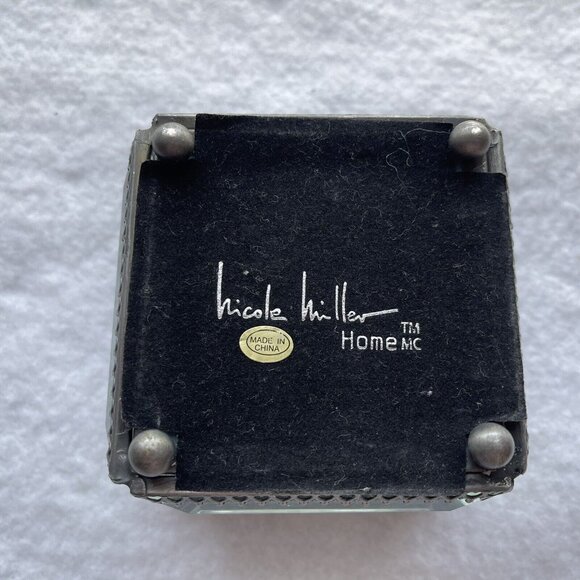 Nicole Miller Trinket Box Beveled Glass Jewelry Casket Hinged Mirror Footed - Picture 12 of 13